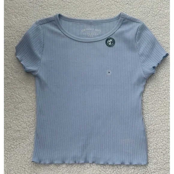 NEW Aeropostale Seriously Soft Light Blue Ruffle Trim Shrunken Tee Medium NWT - Picture 2 of 6